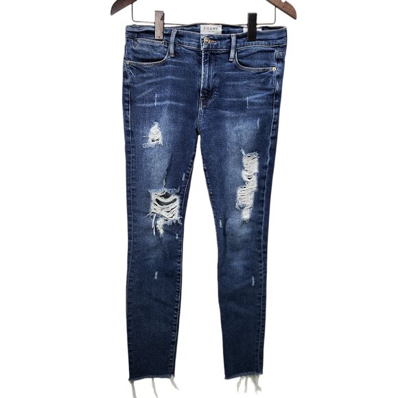 Frame Denim Le High Skinny Jeans Distressed Mid-Rise‎ Womens Size 28 Blue - Picture 1 of 11